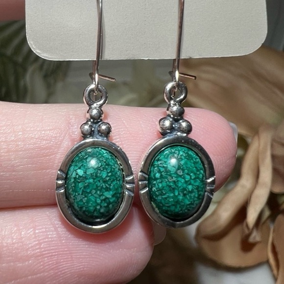 Vintage Designer Green stone drop dangle earrings in Solid 925 Sterling Silver - Picture 13 of 13